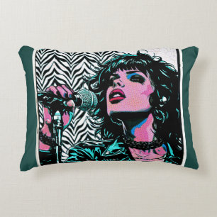 Cojín Decorativo Cantante de Pop Art Rosa Teal Rocker Punk Amantes