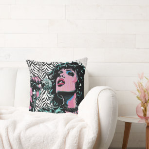 Cojín Decorativo Cantante de Pop Art Rosa Teal Rocker Punk Amantes