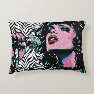 Cojín Decorativo Cantante de Pop Art Rosa Teal Rocker Punk Amantes