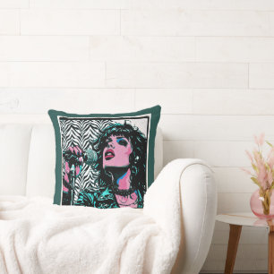 Cojín Decorativo Cantante de Pop Art Rosa Teal Rocker Punk Amantes