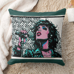 Cojín Decorativo Cantante de Pop Art Rosa Verde Músicos Amantes de