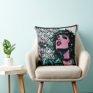 Cojín Decorativo Cantante de Pop Art Rosa Verde Músicos Amantes de