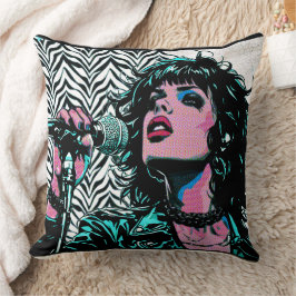 Cojín Decorativo Cantante de Pop Art Rosa Verde Músicos Amantes de