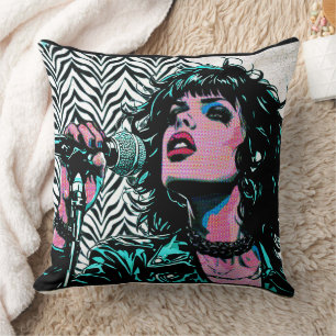Cojín Decorativo Cantante de Pop Art Rosa Verde Músicos Amantes de