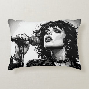 Cojín Decorativo Cantante gótica punk chica gráfico retro cómic BW