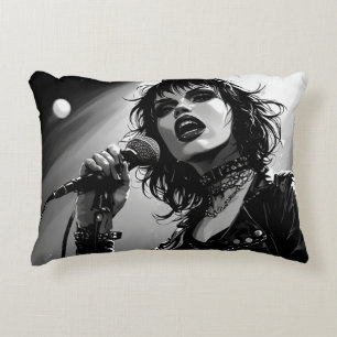 Cojín Decorativo Cantante gótica punk de estilo gráfico de cómic BW