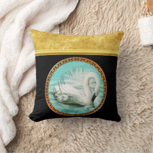 Cojín Decorativo Cántate en agua turquesa con diseño dorado y negro