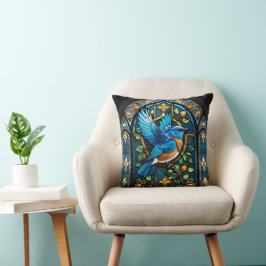 Cojín Decorativo Canto Bluebird: Serenade de Vidrio Manchado