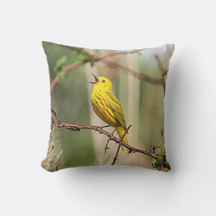 Cojín Decorativo Canto de Warbler amarillo