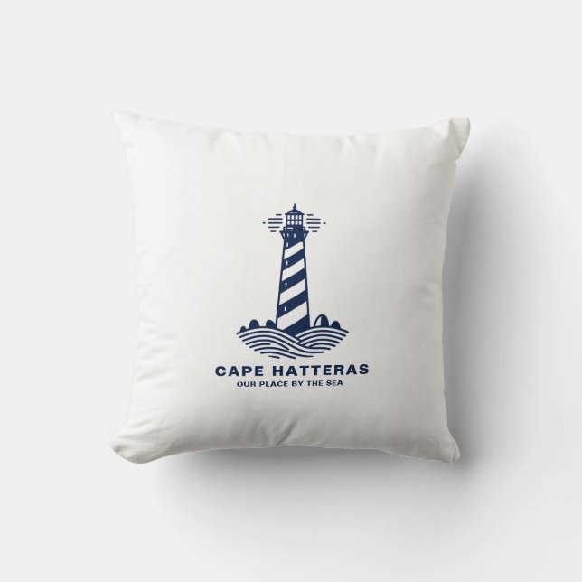 Cojín Decorativo Cape Hatteras Lighthouse – Nautical Blue & White (Anverso)