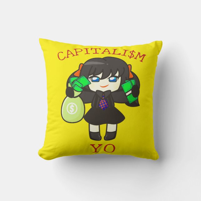 Cojín Decorativo Capitalism Yo - Anime Money Girl Hustle  (Anverso)