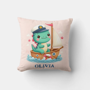 Cojín Decorativo Capitán de barco náutico de dinosaurio lindo