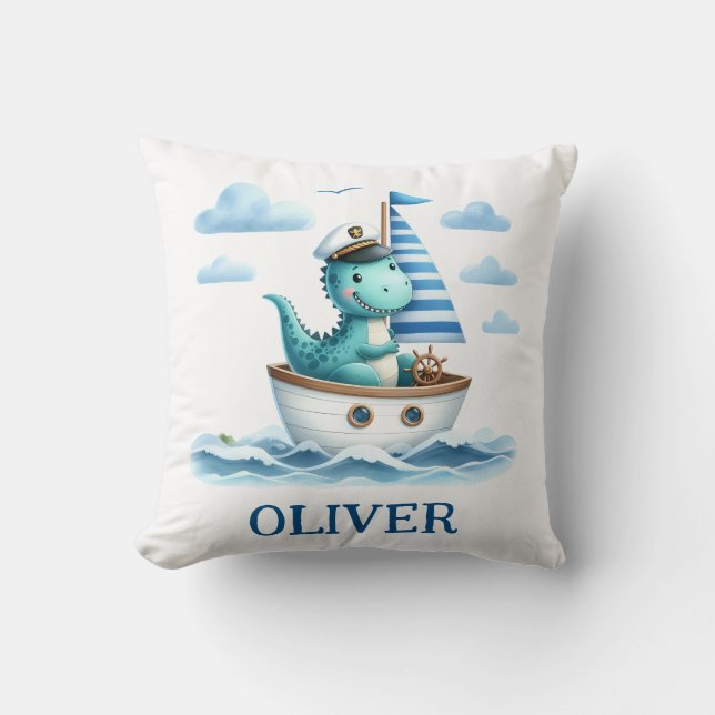 Cojín Decorativo Capitán naumático de dinosaurio lindo personalizad (Anverso)