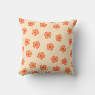 Cojín Decorativo Caprichosa Floral de Melocotón y Naranja Retro, Al
