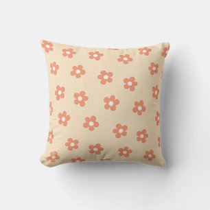 Cojín Decorativo Caprichosa Floral de Melocotón y Naranja Retro, Al
