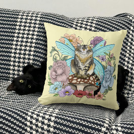 Cojín Decorativo Caprichosa gata hada atigrada pastel Floral Fantas
