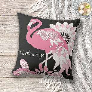 Cojín Decorativo Caprichoso Flamenco Rosa Negro Moderno