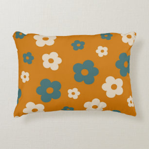 Cojín Decorativo Caprichoso Floral Marrón y Azul Retro, Alegre