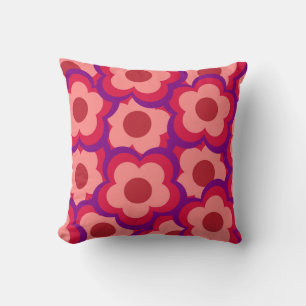 Cojín Decorativo Caprichoso Floral Retro Rojo y Rosa, Audaz y Elega