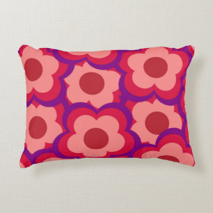 Cojín Decorativo Caprichoso Floral Retro Rojo y Rosa, Audaz y Elega