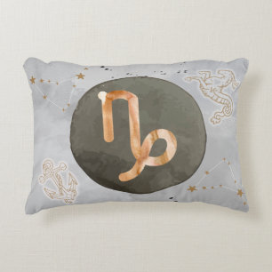 Cojín Decorativo Capricornio Gris Acuarela Astrología Signo Zodiaca