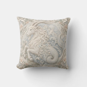 Cojín Decorativo Capricornio Marfil Azul Porcelana Estilo Relieve