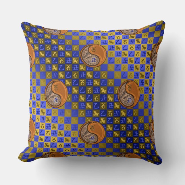 Cojín Decorativo Capricornio y Buey de Madera (Anverso)