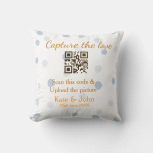Cojín Decorativo Captura el amor añade escaneo QR subir imagen azul