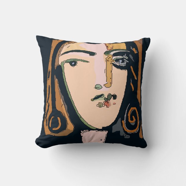 Cojín Decorativo Cara abstracta en marrón (Anverso)