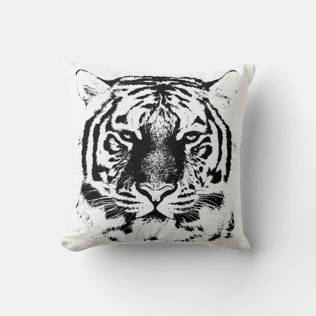 Cojín Decorativo Cara blanco y negro del tigre (Anverso)