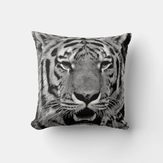 Cojín Decorativo Cara blanco y negro del tigre (Anverso)
