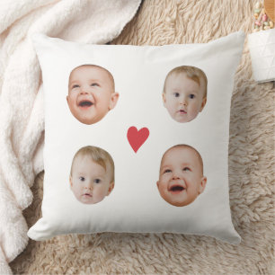 Cojín Decorativo Cara de Bebé Personalizada con Corazones 2 Fotos