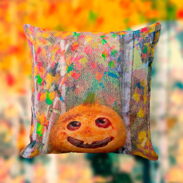 Cojín Decorativo Cara de calabaza de Halloween Feliz