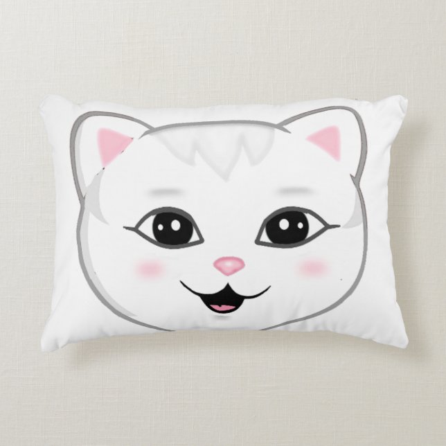 Cojín Decorativo Cara de gato blanco feliz (Anverso)