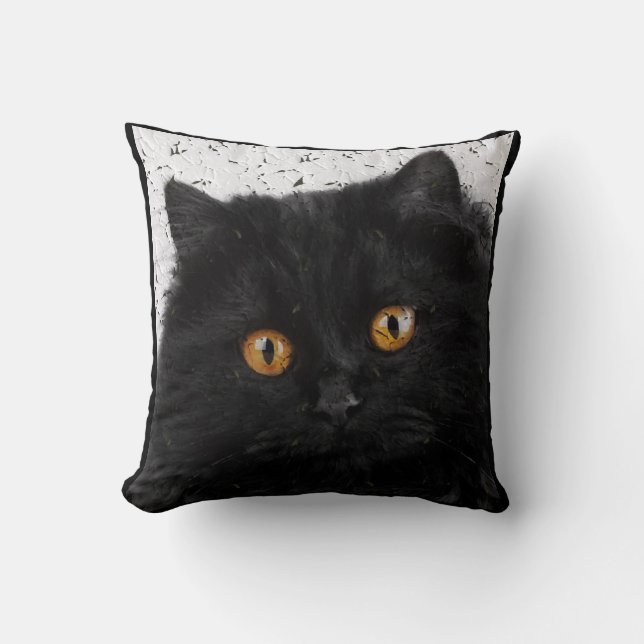 Cojín Decorativo Cara de gato persa negro (Anverso)