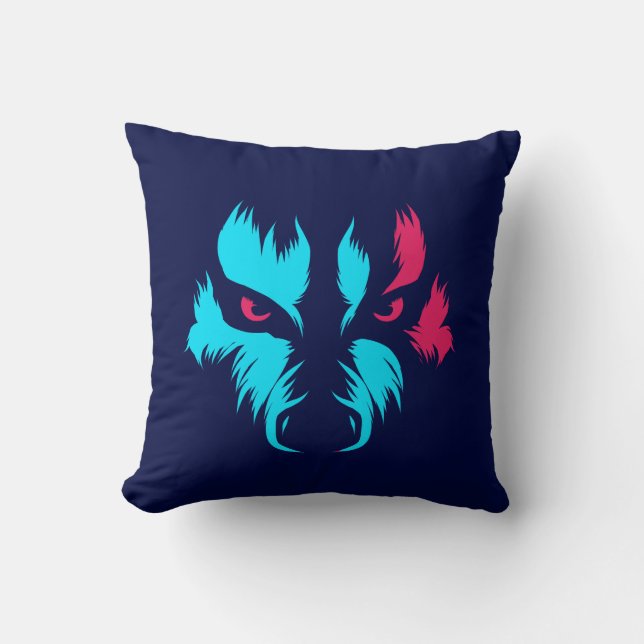 Cojín Decorativo Cara de Lobo Neon (Anverso)