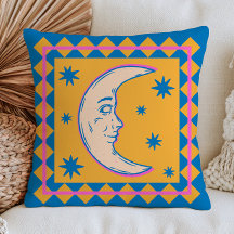 Cara de Luna Creciente Retro Colorida Celestial