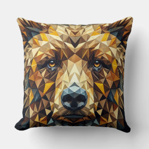 Cojín Decorativo Cara de Oso Dorado Acento Geométrico para Espacios