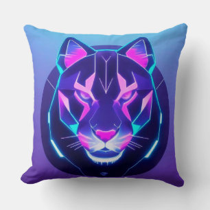 Cojín Decorativo Cara de pantera neón futurista