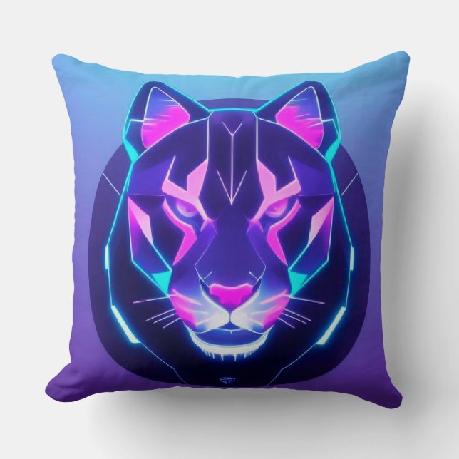Cojín Decorativo Cara de Pantera Neon Futurista (Anverso)
