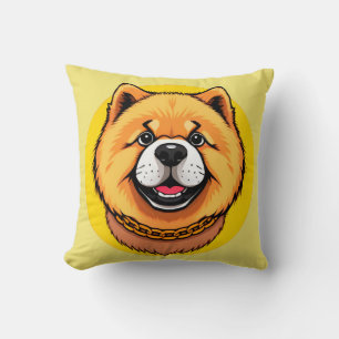 Cojín Decorativo Cara de perro Chow Chow sonriente y cadena dorada