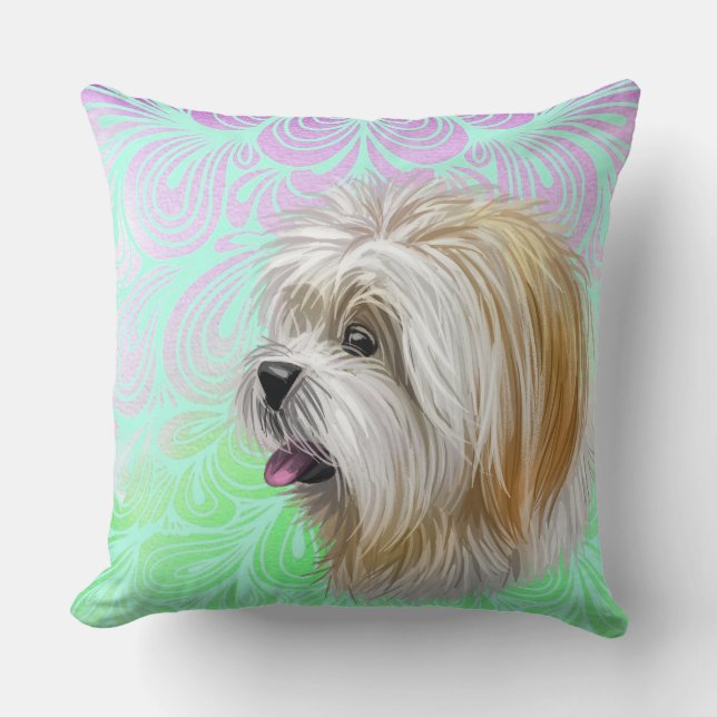 COJÍN DECORATIVO CARA DE PERRO DE LA APSO LHASA (Anverso)