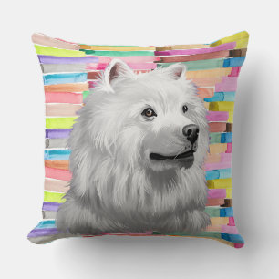 COJÍN DECORATIVO CARA DE PERRO ESKIMO AMERICANO DE COLOR DE AGUA