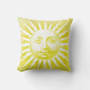 Cojín Decorativo Cara de sol amarillo vintage antigua