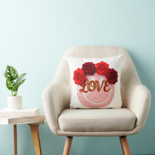 Cojín Decorativo Cara de sonrisa tejida Rosa roja Amor San Valentín