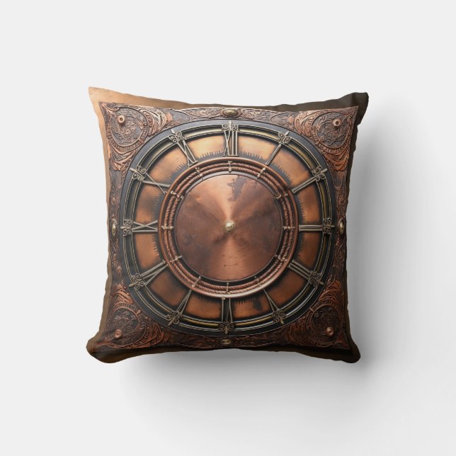 Cojín Decorativo Cara de tiempo de cobre de Steampunk (Anverso)