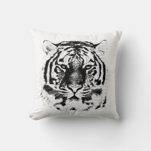 Cojín Decorativo Cara de Tigre Blanco y Negro Primer Plano