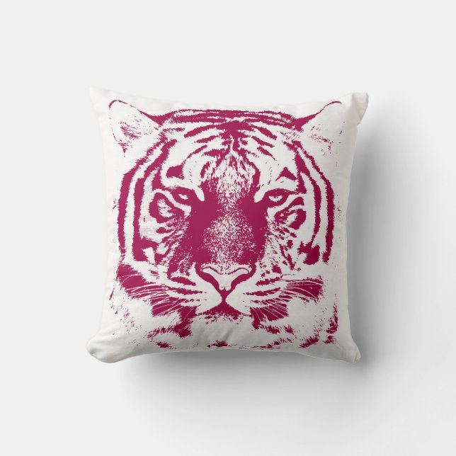 Cojín Decorativo Cara de tigre rojo y blanco (Anverso)