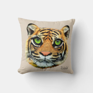 Cojín Decorativo Cara de Tigre Salvaje sobre Beige