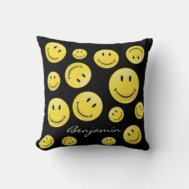 Cojín Decorativo Cara feliz amarilla clásica (Anverso)